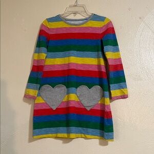 mini boden rainbow heart dress, size 7-8